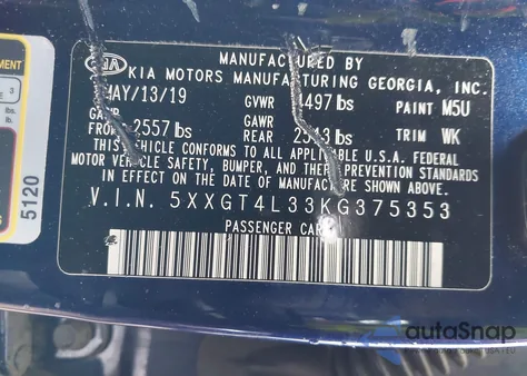 2019 Kia Optima Lx из США, поврежденный, VIN 5XXGT4L33KG375353